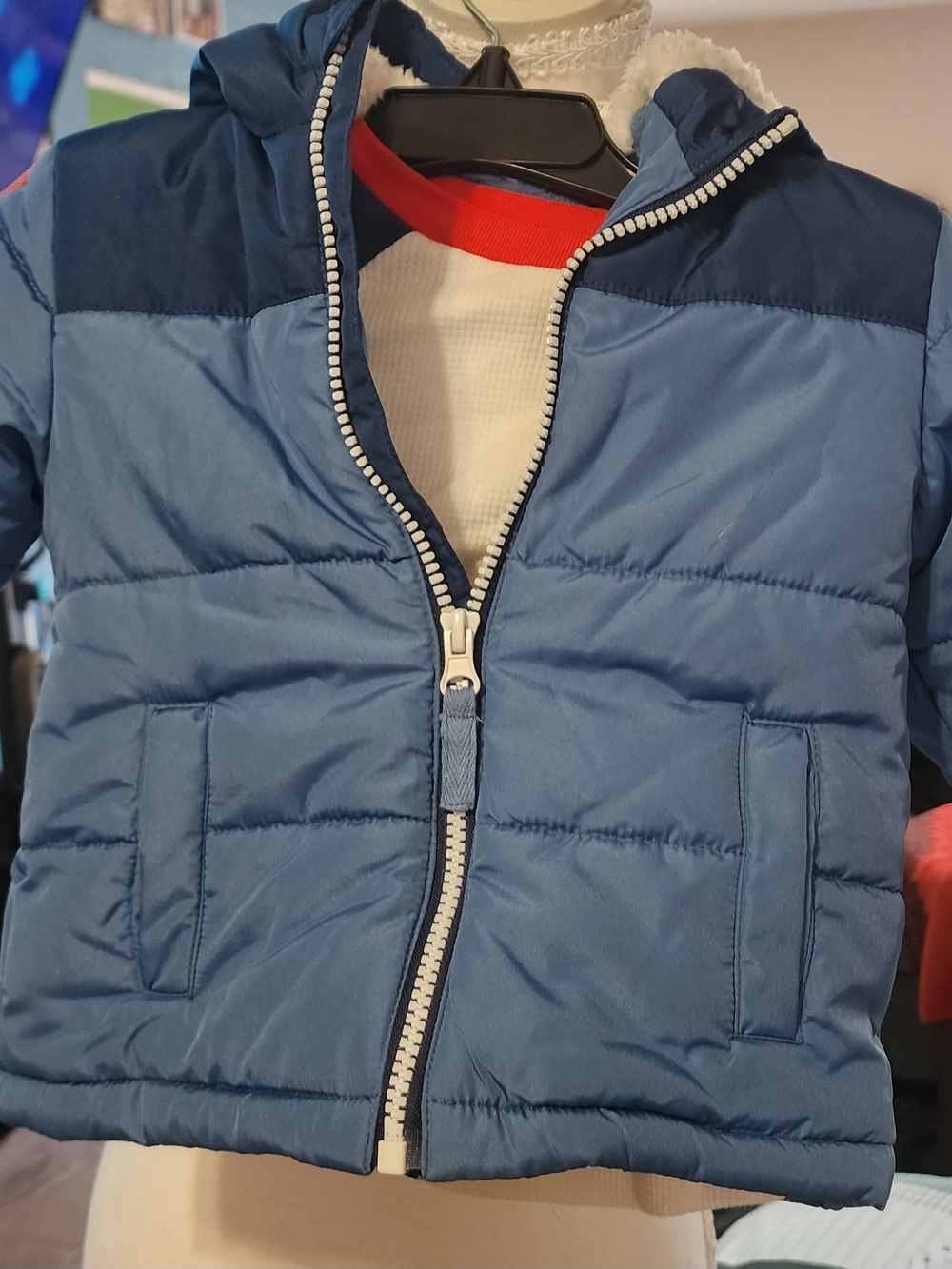 Little Me Two-Tone Blue Puffer Jacket with Hood/ L/S Top Sz 18M NWT